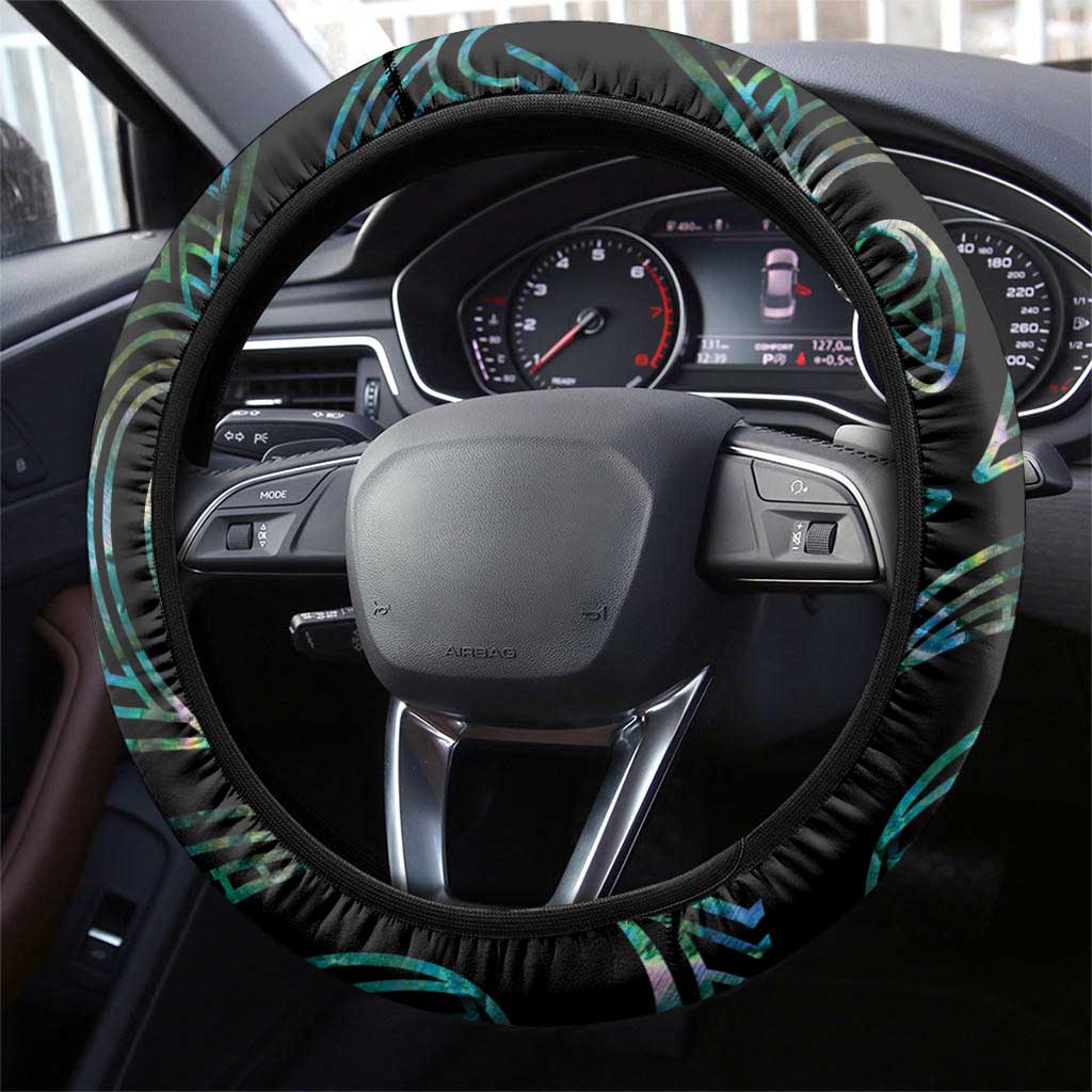 New Zealand Silver Fern Rugby Steering Wheel Cover Go All Black Turquoise Maori Paua Shell - Polynesian Pride