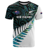 New Zealand Silver Fern Rugby Custom T Shirt Go All Black Turquoise Maori Paua Shell - Polynesian Pride