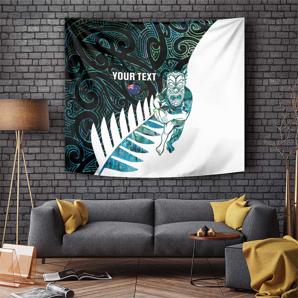 New Zealand Silver Fern Rugby Custom Tapestry Go All Black Turquoise Maori Paua Shell - Polynesian Pride