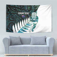New Zealand Silver Fern Rugby Custom Tapestry Go All Black Turquoise Maori Paua Shell - Polynesian Pride