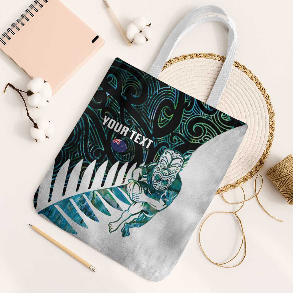 New Zealand Silver Fern Rugby Custom Tote Bag Go All Black Turquoise Maori Paua Shell - Polynesian Pride