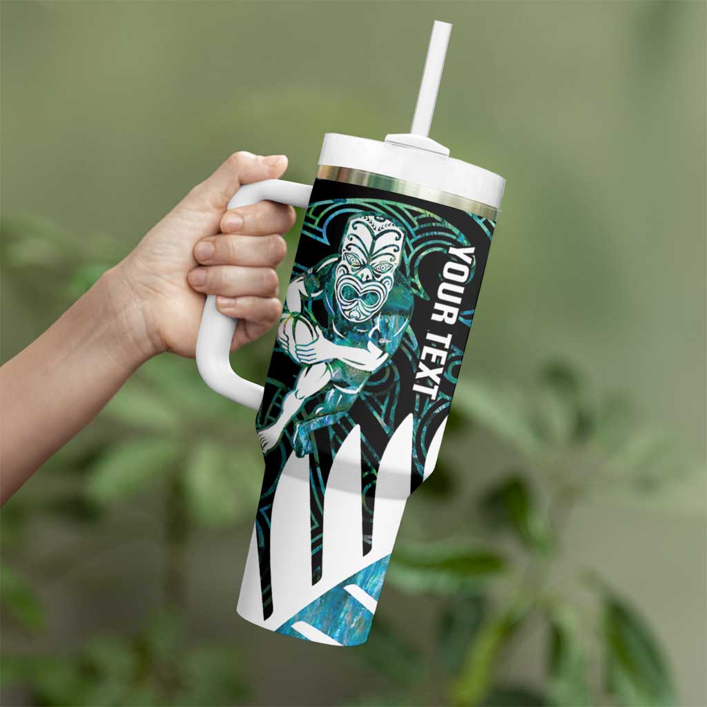 New Zealand Silver Fern Rugby Custom Tumbler With Handle Go All Black Turquoise Maori Paua Shell - Polynesian Pride