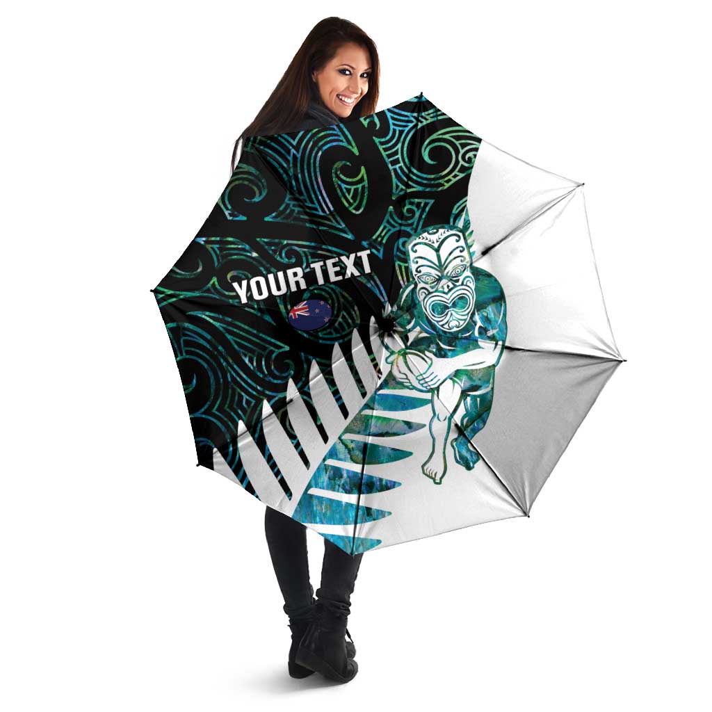 New Zealand Silver Fern Rugby Custom Umbrella Go All Black Turquoise Maori Paua Shell - Polynesian Pride