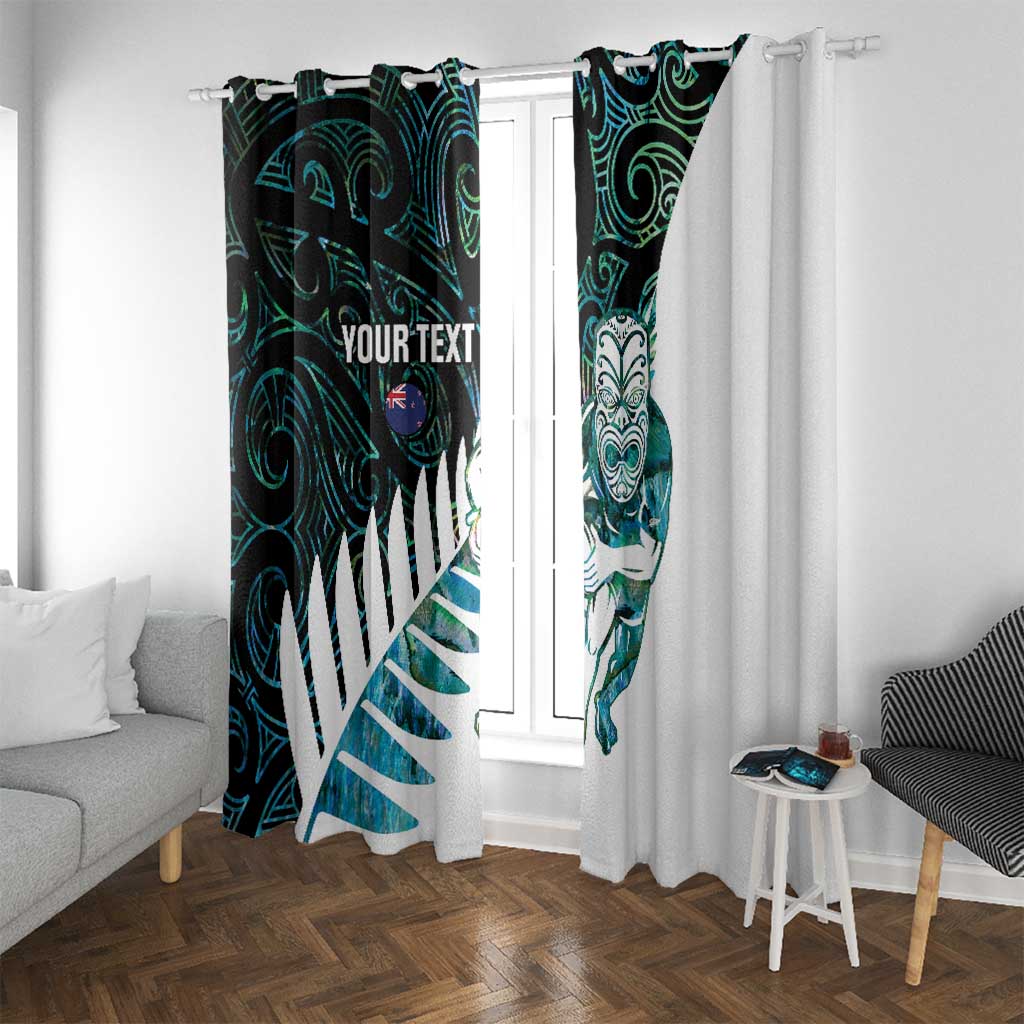 New Zealand Silver Fern Rugby Custom Window Curtain Go All Black Turquoise Maori Paua Shell - Polynesian Pride