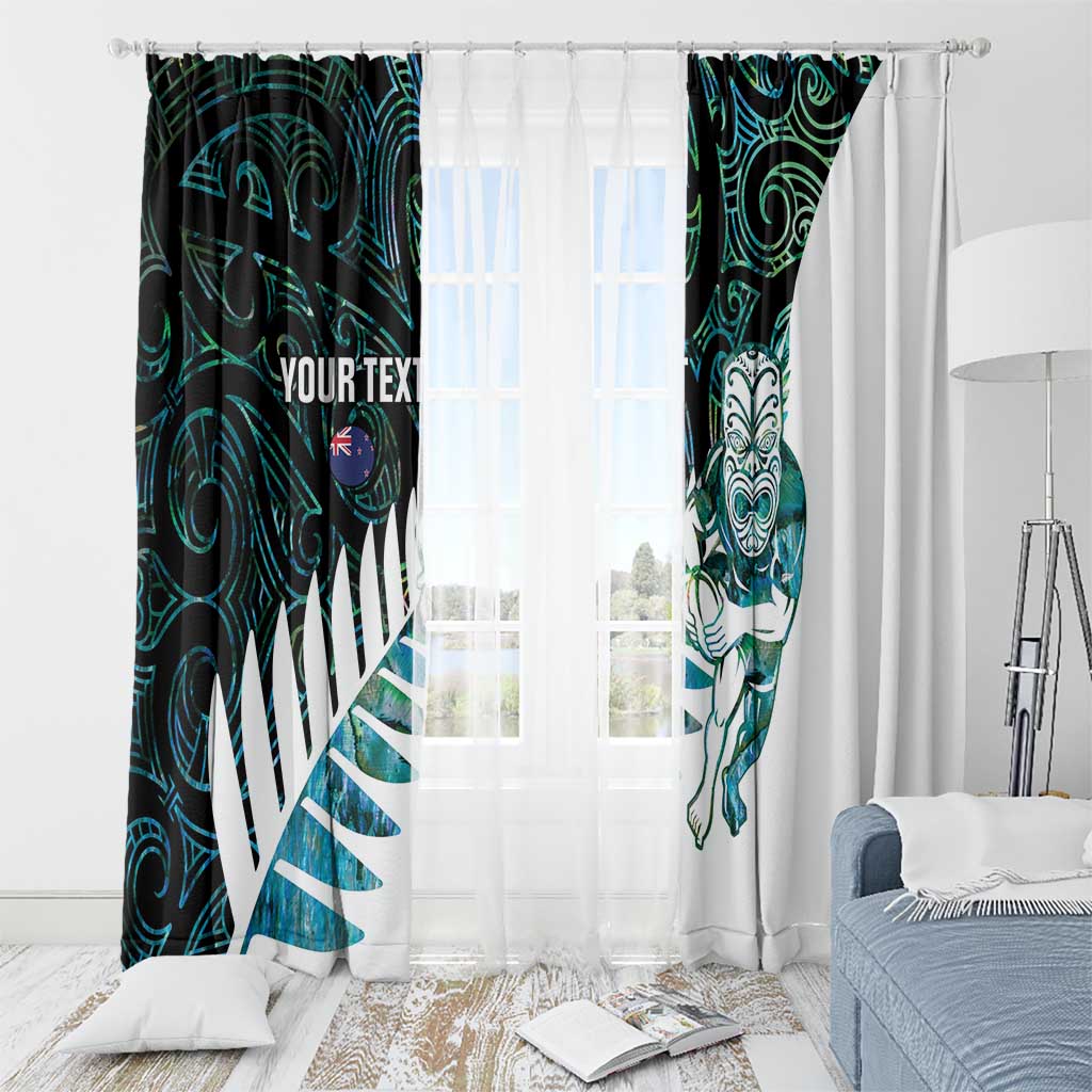 New Zealand Silver Fern Rugby Custom Window Curtain Go All Black Turquoise Maori Paua Shell - Polynesian Pride