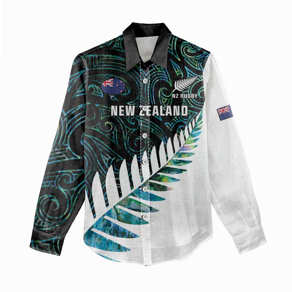 New Zealand Silver Fern Rugby Custom Women Casual Shirt Go All Black Turquoise Maori Paua Shell - Polynesian Pride