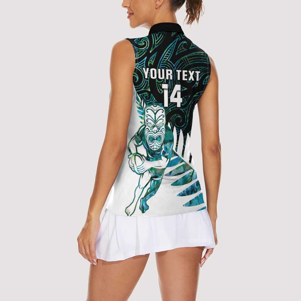 New Zealand Silver Fern Rugby Custom Women Sleeveless Polo Shirt Go All Black Turquoise Maori Paua Shell - Polynesian Pride