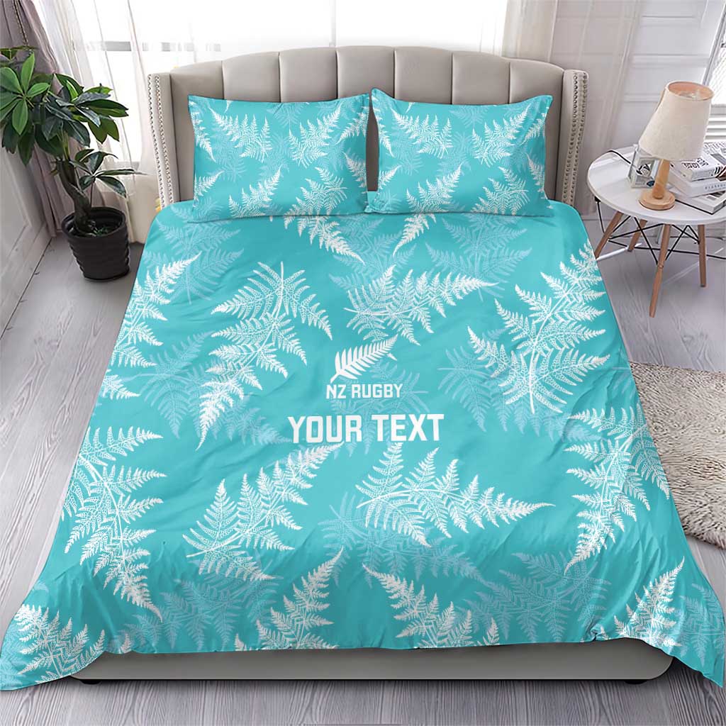 New Zealand Silver Fern Rugby Custom Bedding Set Go Aotearoa Champions Turquoise Version - Polynesian Pride