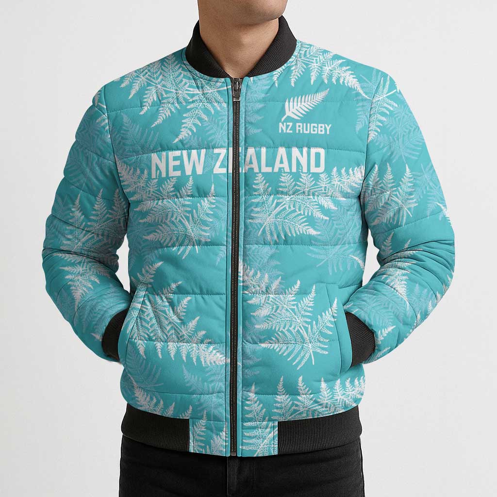 New Zealand Silver Fern Rugby Custom Bomber Puffer Jacket Go Aotearoa Champions Turquoise Version - Polynesian Pride