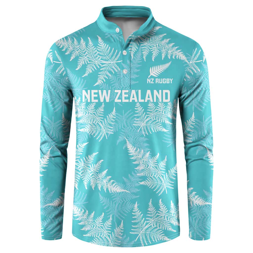 New Zealand Silver Fern Rugby Custom Button Sweatshirt Go Aotearoa Champions Turquoise Version - Polynesian Pride