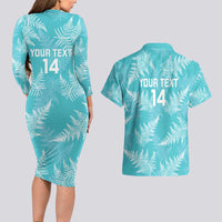 New Zealand Silver Fern Rugby Custom Couples Matching Long Sleeve Bodycon Dress and Hawaiian Shirt Go Aotearoa Champions Turquoise Version - Polynesian Pride