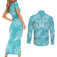 New Zealand Silver Fern Rugby Custom Couples Matching Short Sleeve Bodycon Dress and Long Sleeve Button Shirt Go Aotearoa Champions Turquoise Version - Polynesian Pride