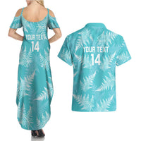 New Zealand Silver Fern Rugby Custom Couples Matching Summer Maxi Dress and Hawaiian Shirt Go Aotearoa Champions Turquoise Version - Polynesian Pride