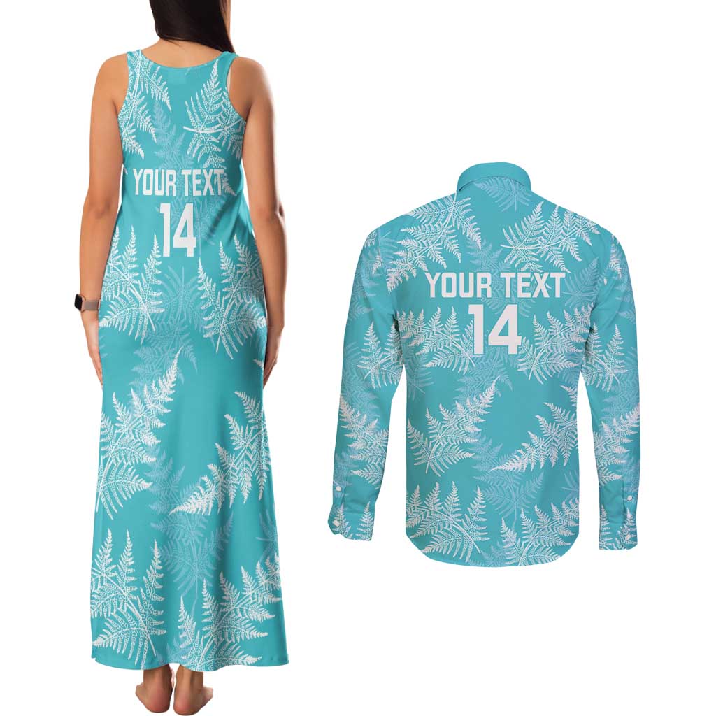 New Zealand Silver Fern Rugby Custom Couples Matching Tank Maxi Dress and Long Sleeve Button Shirt Go Aotearoa Champions Turquoise Version - Polynesian Pride