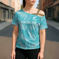 New Zealand Silver Fern Rugby Custom Cross Shoulder Shirt Go Aotearoa Champions Turquoise Version - Polynesian Pride