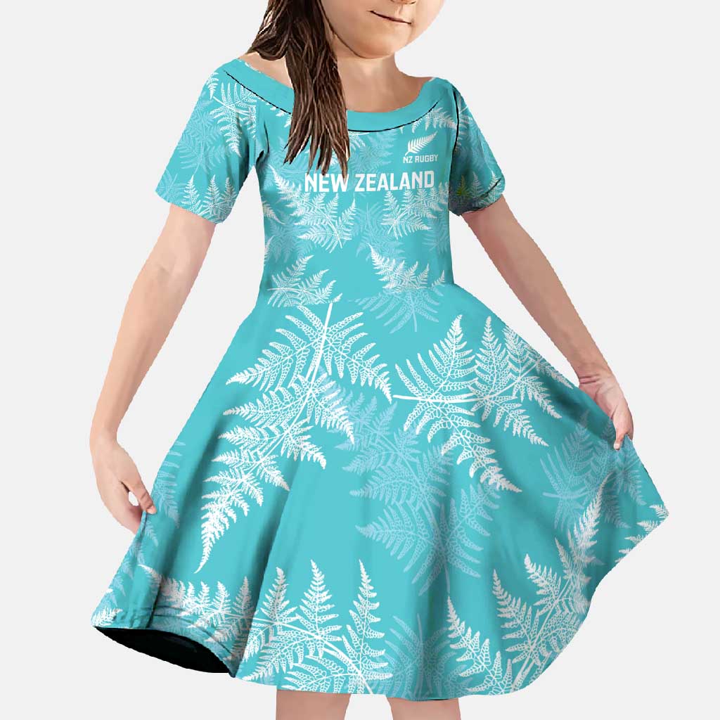 New Zealand Silver Fern Rugby Custom Family Matching Long Sleeve Bodycon Dress and Hawaiian Shirt Go Aotearoa Champions Turquoise Version - Polynesian Pride