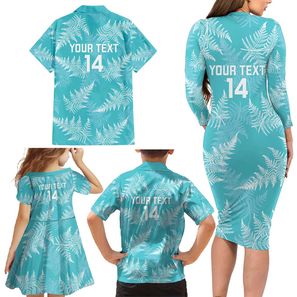 New Zealand Silver Fern Rugby Custom Family Matching Long Sleeve Bodycon Dress and Hawaiian Shirt Go Aotearoa Champions Turquoise Version - Polynesian Pride