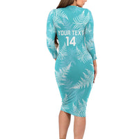 New Zealand Silver Fern Rugby Custom Family Matching Long Sleeve Bodycon Dress and Hawaiian Shirt Go Aotearoa Champions Turquoise Version - Polynesian Pride