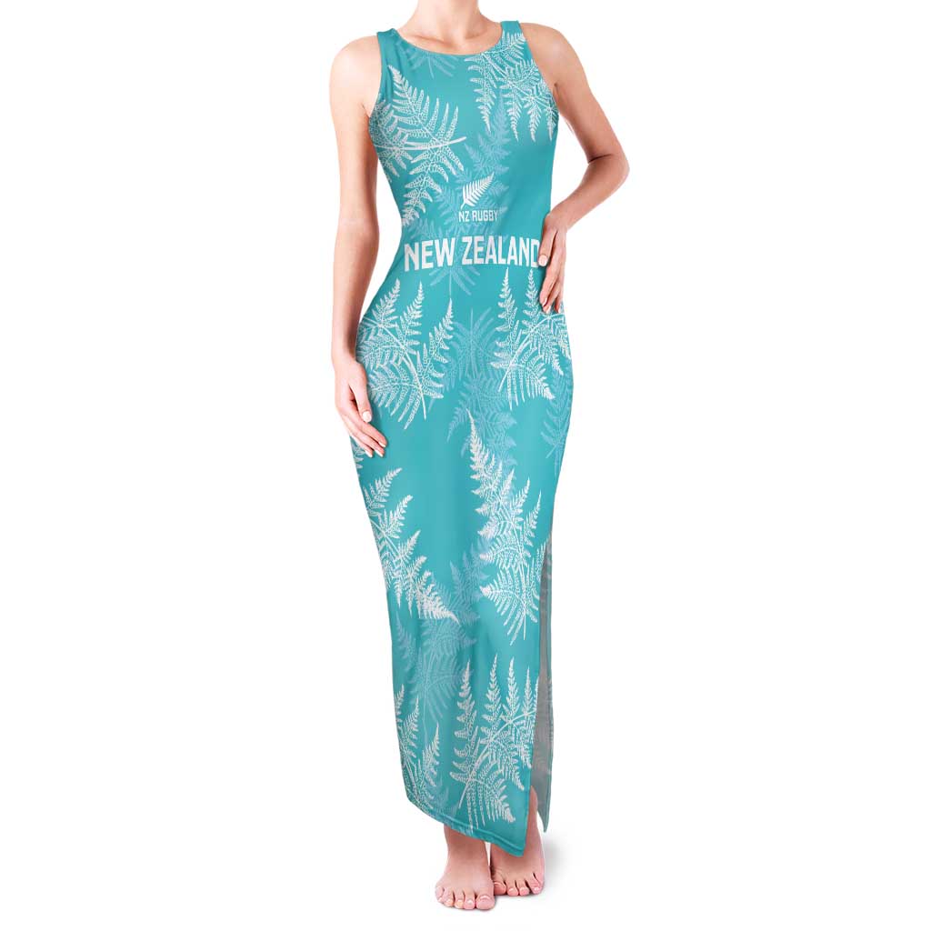 New Zealand Silver Fern Rugby Custom Family Matching Tank Maxi Dress and Hawaiian Shirt Go Aotearoa Champions Turquoise Version - Polynesian Pride