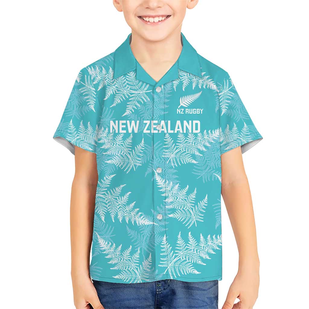 New Zealand Silver Fern Rugby Custom Kid Hawaiian Shirt Go Aotearoa Champions Turquoise Version - Polynesian Pride