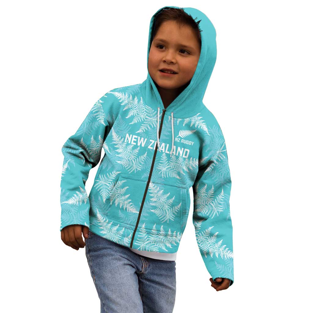 New Zealand Silver Fern Rugby Custom Kid Hoodie Go Aotearoa Champions Turquoise Version - Polynesian Pride