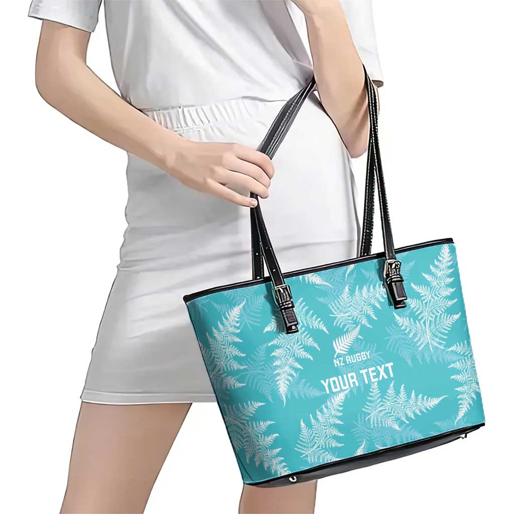 New Zealand Silver Fern Rugby Custom Leather Tote Bag Go Aotearoa Champions Turquoise Version - Polynesian Pride