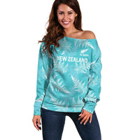 New Zealand Silver Fern Rugby Custom Off Shoulder Sweater Go Aotearoa Champions Turquoise Version - Polynesian Pride