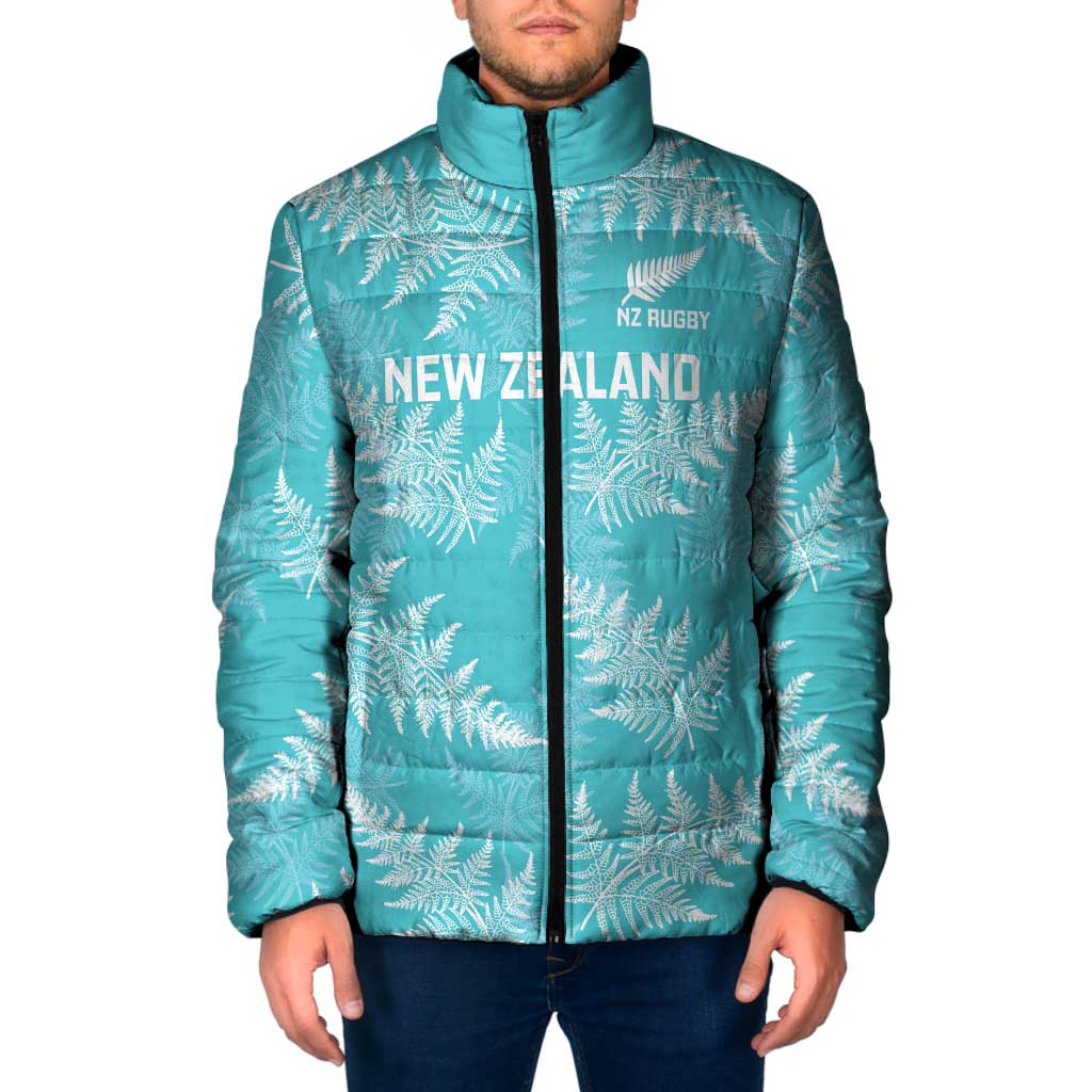 New Zealand Silver Fern Rugby Custom Padded Jacket Go Aotearoa Champions Turquoise Version - Polynesian Pride