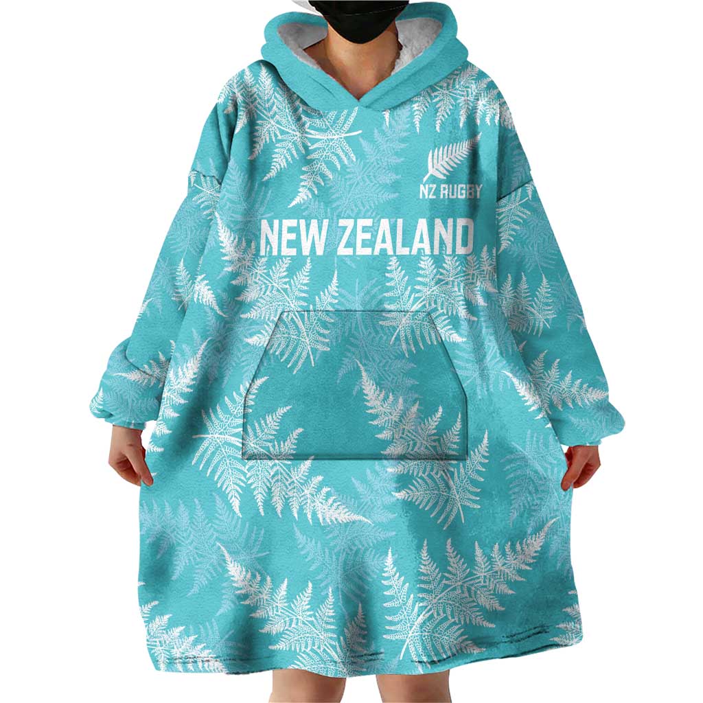 New Zealand Silver Fern Rugby Custom Wearable Blanket Hoodie Go Aotearoa Champions Turquoise Version - Polynesian Pride