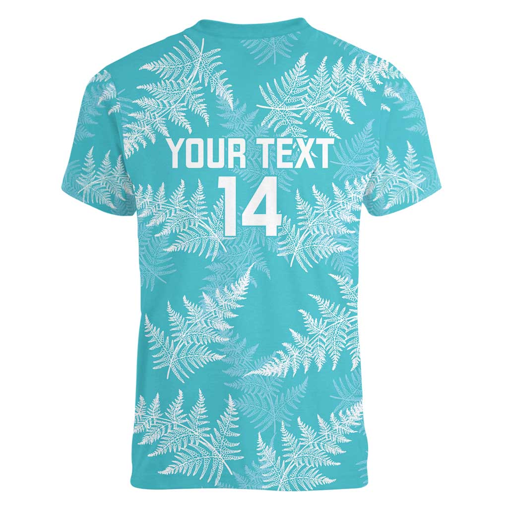 New Zealand Silver Fern Rugby Custom Women V-Neck T-Shirt Go Aotearoa Champions Turquoise Version - Polynesian Pride