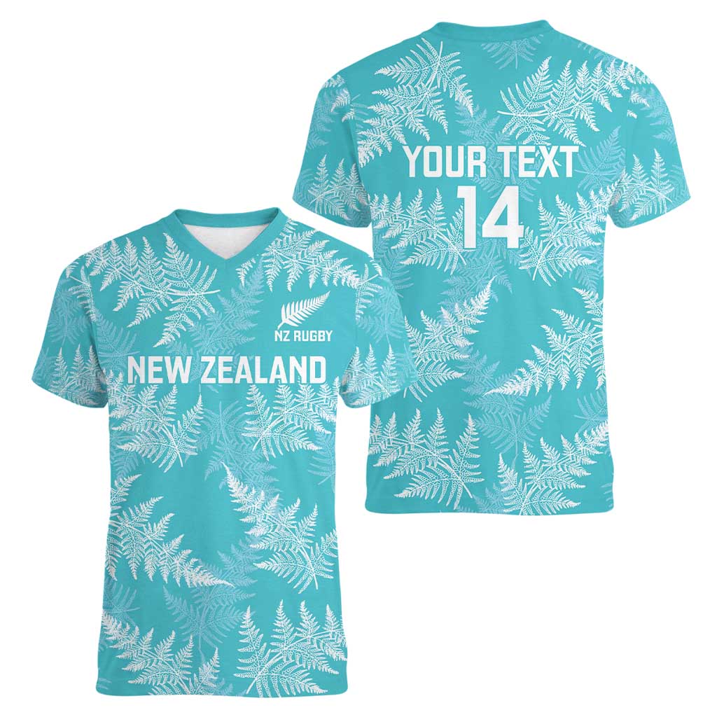 New Zealand Silver Fern Rugby Custom Women V-Neck T-Shirt Go Aotearoa Champions Turquoise Version - Polynesian Pride