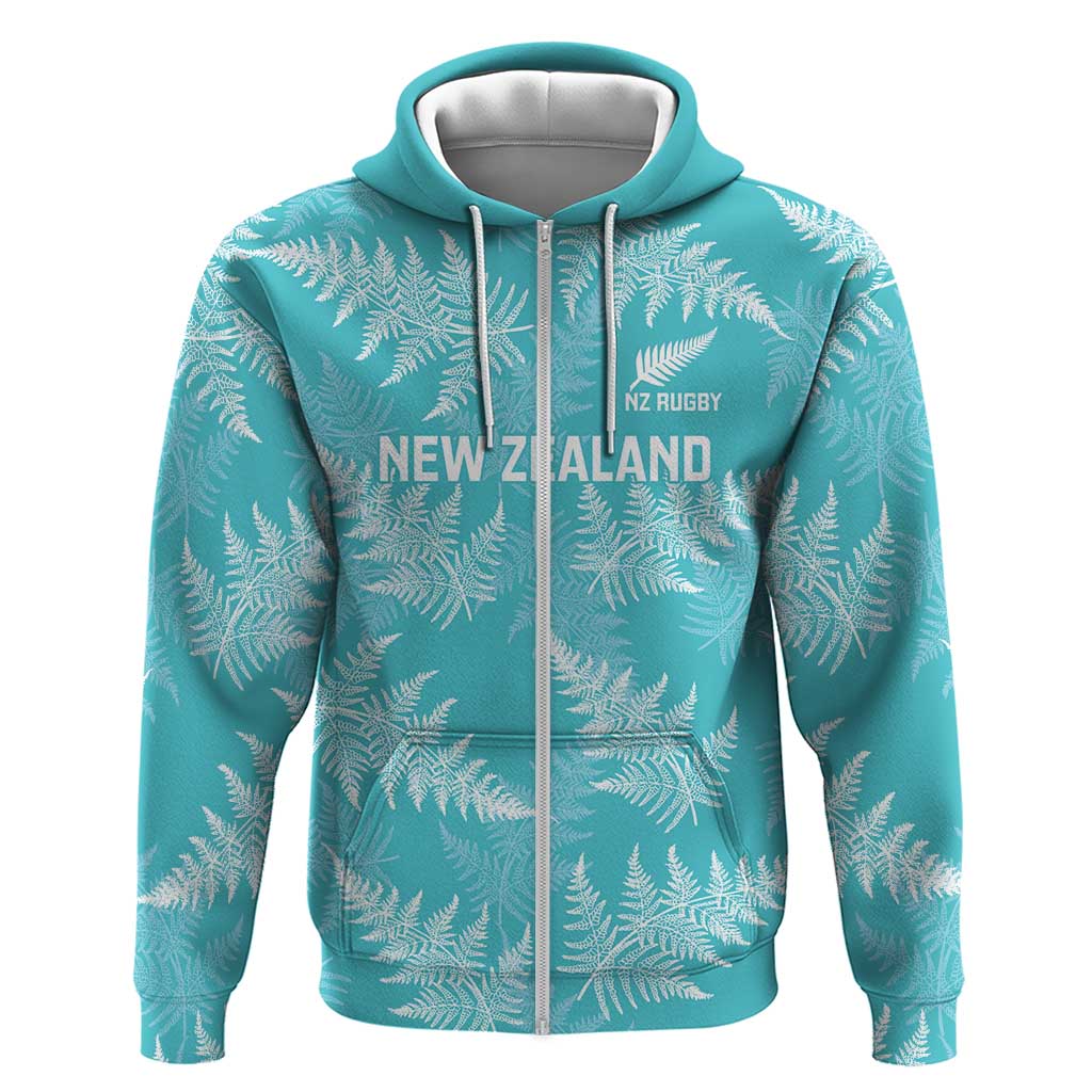 New Zealand Silver Fern Rugby Custom Zip Hoodie Go Aotearoa Champions Turquoise Version - Polynesian Pride