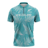 New Zealand Silver Fern Rugby Custom Zipper Polo Shirt Go Aotearoa Champions Turquoise Version - Polynesian Pride