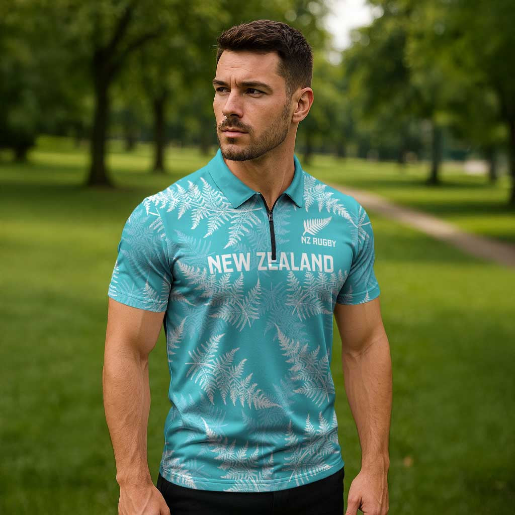 New Zealand Silver Fern Rugby Custom Zipper Polo Shirt Go Aotearoa Champions Turquoise Version - Polynesian Pride