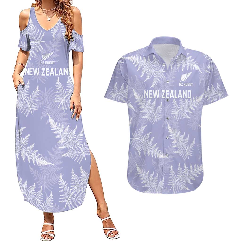 New Zealand Silver Fern Rugby Custom Couples Matching Summer Maxi Dress and Hawaiian Shirt Go Aotearoa Champions Purple Version - Polynesian Pride
