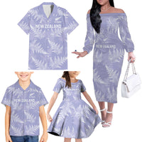 New Zealand Silver Fern Rugby Custom Family Matching Off The Shoulder Long Sleeve Dress and Hawaiian Shirt Go Aotearoa Champions Purple Version - Polynesian Pride