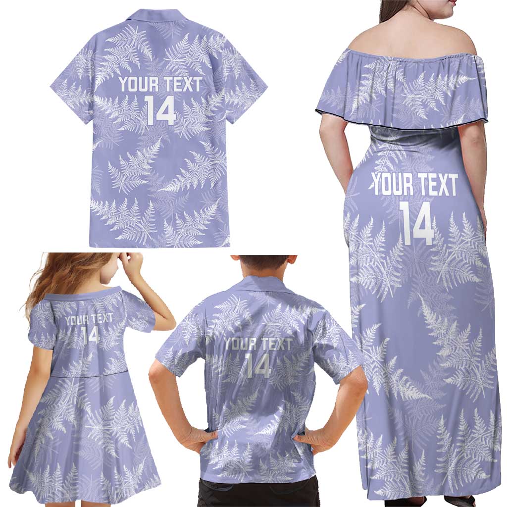 New Zealand Silver Fern Rugby Custom Family Matching Off Shoulder Maxi Dress and Hawaiian Shirt Go Aotearoa Champions Purple Version - Polynesian Pride
