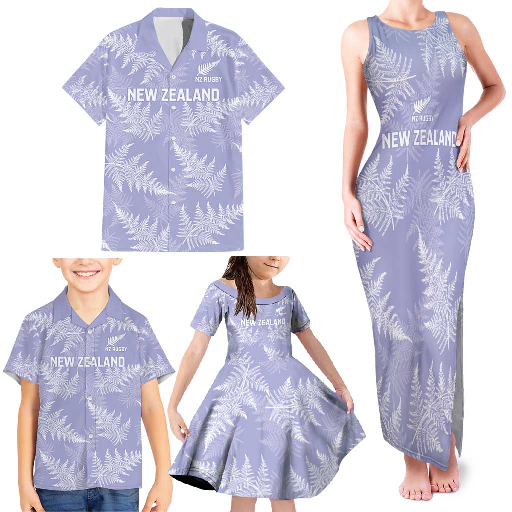 New Zealand Silver Fern Rugby Custom Family Matching Tank Maxi Dress and Hawaiian Shirt Go Aotearoa Champions Purple Version - Polynesian Pride