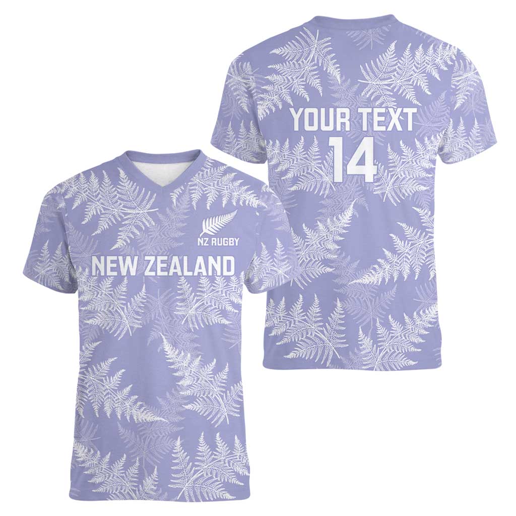 New Zealand Silver Fern Rugby Custom Women V-Neck T-Shirt Go Aotearoa Champions Purple Version - Polynesian Pride