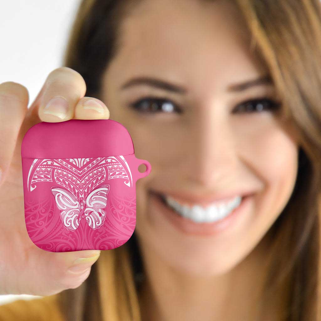 New Zealand Breast Cancer Awareness AirPods Case Maori Butterfly Pink Ribbon - Polynesian Pride