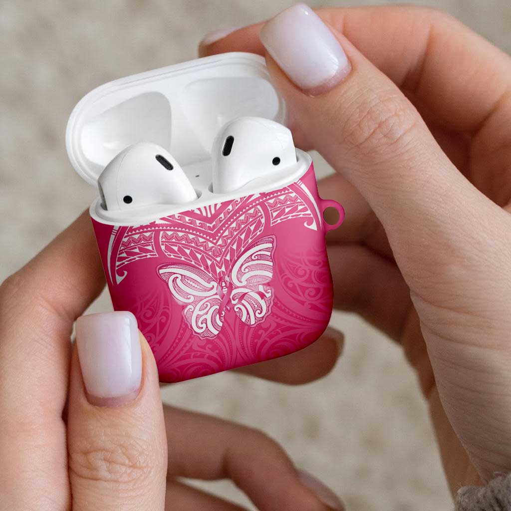 New Zealand Breast Cancer Awareness AirPods Case Maori Butterfly Pink Ribbon - Polynesian Pride