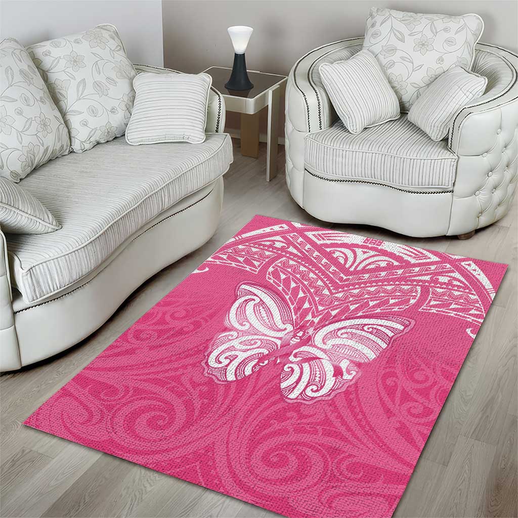 New Zealand Breast Cancer Awareness Area Rug Maori Butterfly Pink Ribbon - Polynesian Pride