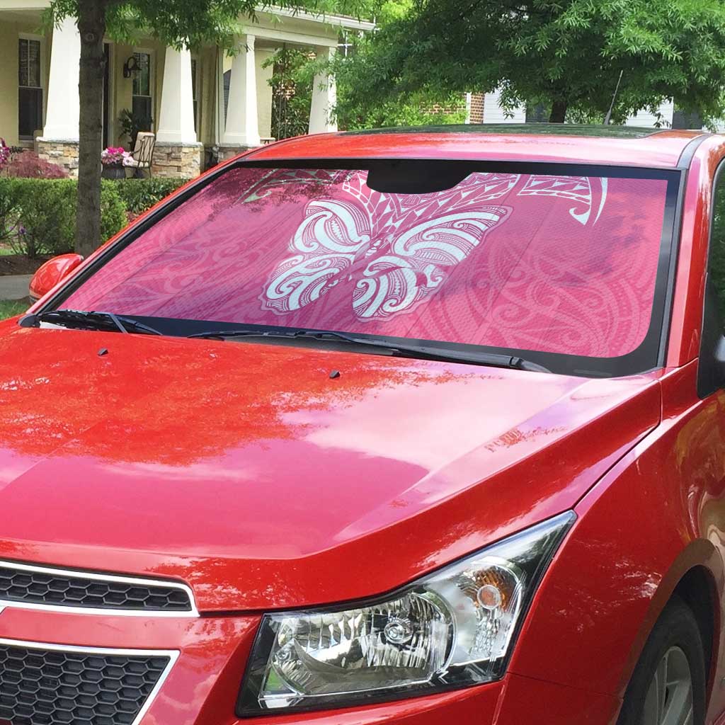 New Zealand Breast Cancer Awareness Auto Sun Shade Maori Butterfly Pink Ribbon - Polynesian Pride