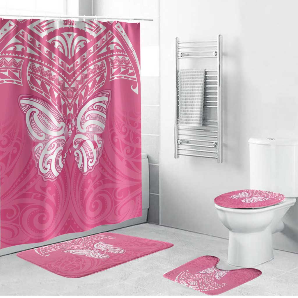 New Zealand Breast Cancer Awareness Bathroom Set Maori Butterfly Pink Ribbon - Polynesian Pride