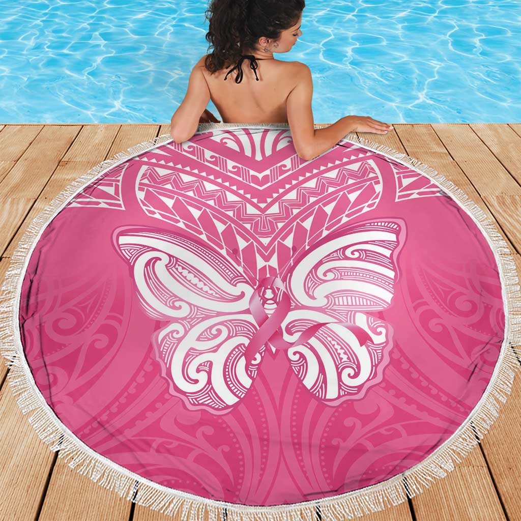 New Zealand Breast Cancer Awareness Beach Blanket Maori Butterfly Pink Ribbon - Polynesian Pride