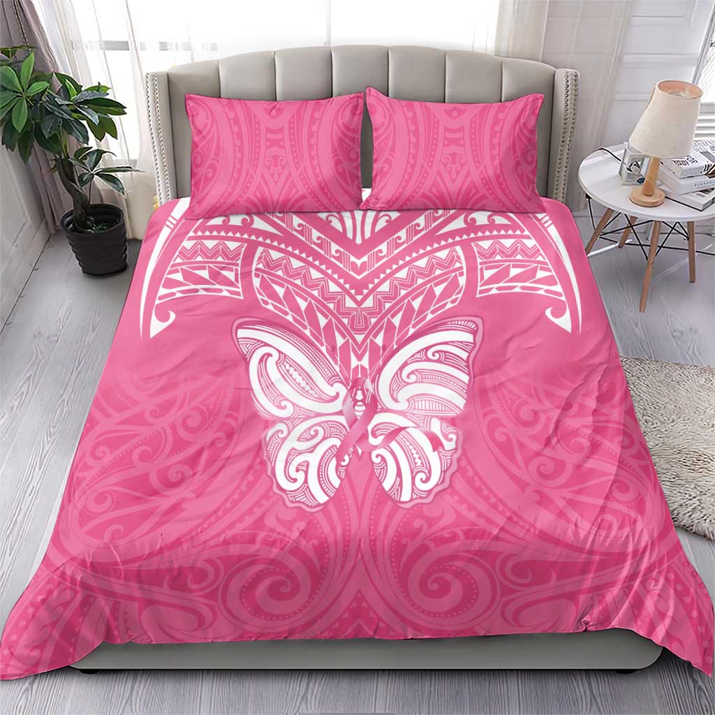 New Zealand Breast Cancer Awareness Bedding Set Maori Butterfly Pink Ribbon - Polynesian Pride
