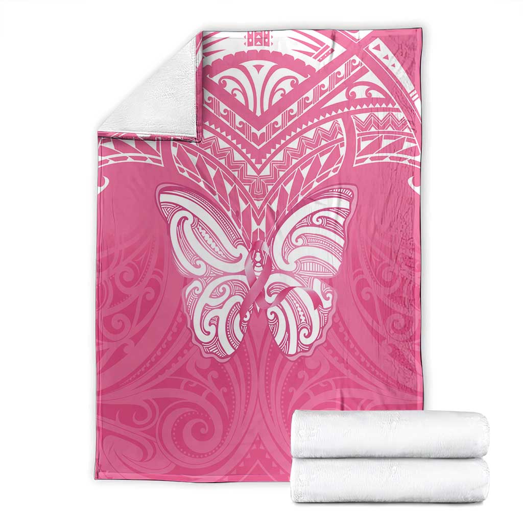 New Zealand Breast Cancer Awareness Blanket Maori Butterfly Pink Ribbon - Polynesian Pride