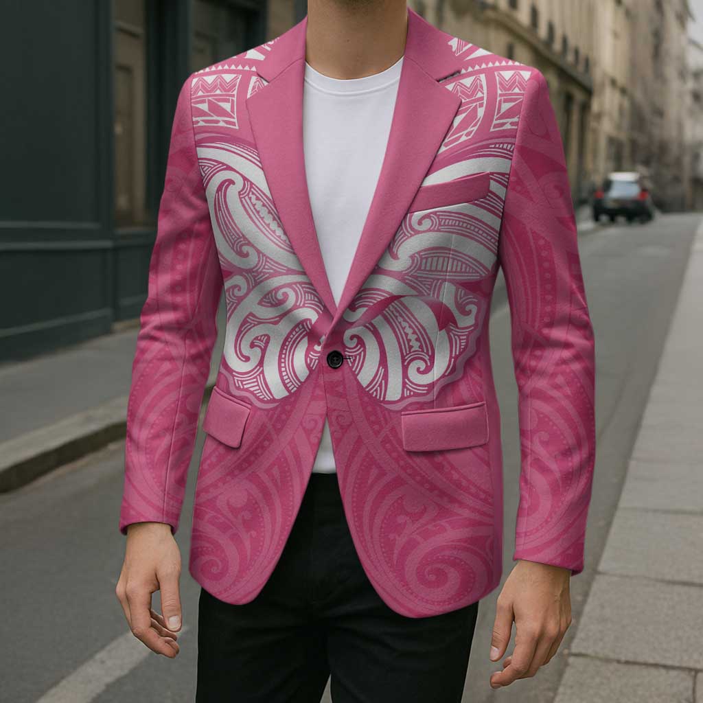 New Zealand Breast Cancer Awareness Blazer Maori Butterfly Pink Ribbon - Polynesian Pride