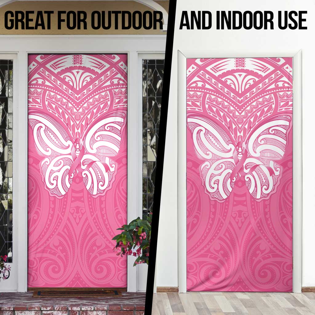 New Zealand Breast Cancer Awareness Door Cover Maori Butterfly Pink Ribbon - Polynesian Pride