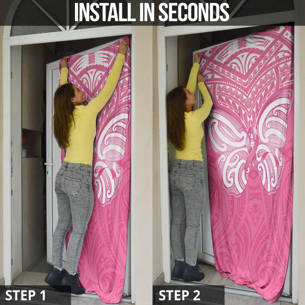 New Zealand Breast Cancer Awareness Door Cover Maori Butterfly Pink Ribbon - Polynesian Pride